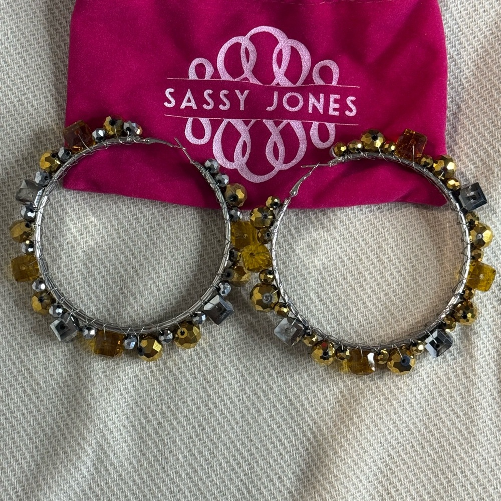Sassy Jones Rochinda Jeweled Hoops Silver/Gold Earrings